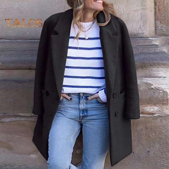 Женское зимнее пальто, двубортное, с отложным воротником, длинными рукавами, на пуговицах, кардиган, большие размеры, шерстяное пальто средней длины для активного отдыха