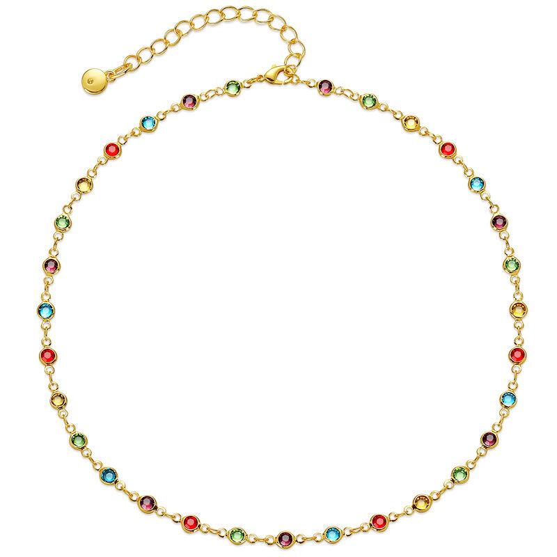 18K Gold-Plated Ethnic Necklace with Colorful Zircon, Adjustable Length
