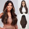 Синтетический коричневый длинный волнистый парик с выделением средней части, натуральный волнистый парик для женщин, повседневное вечернее использование