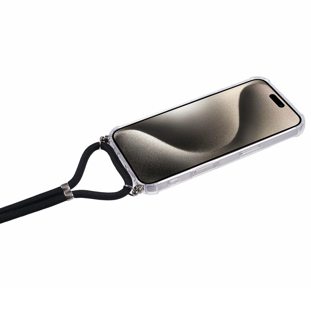 For iPhone 16 Case Clear TPU Protective Back Phone Cover with Strap (Large Lens Hole)