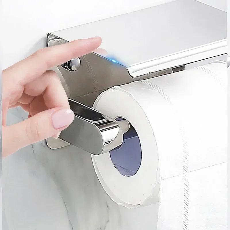 6997752112524112 304 Stainless Steel Toilet Paper Holder with Phone Shelf Bathroom Tissue Holder Toilet Paper Roll Holder