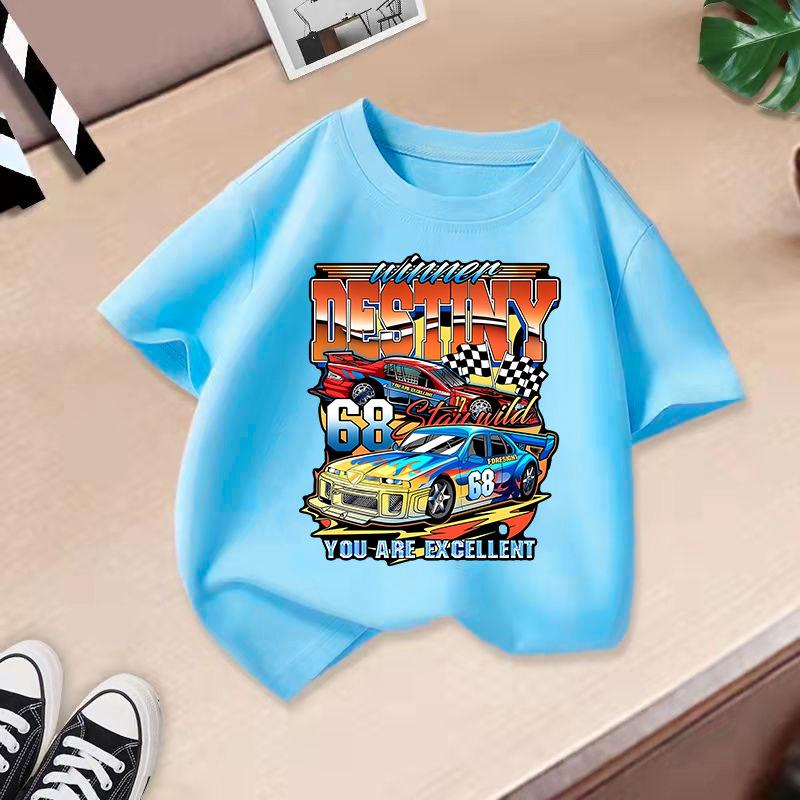 Children T-shirt Car Printed Kids 100% Cotton Tops 2-13Y O-Neck Short-sleeve T-shirt