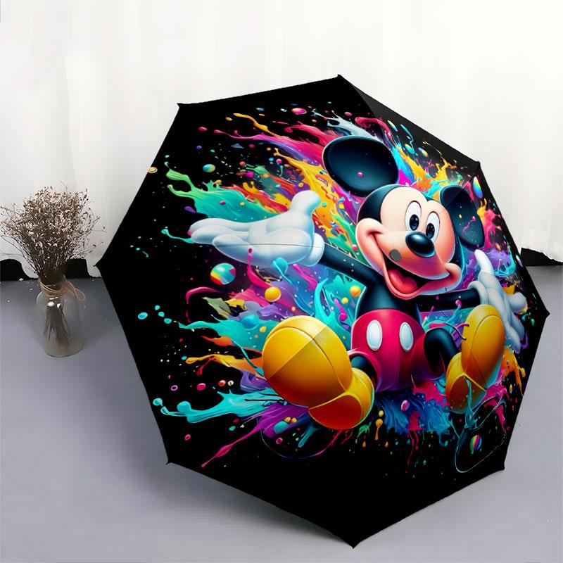 Mickey Mouse Graffiti Pattern Umbrella, Portable Semi-automatic Folding Umbrella, The Perfect Gift for Parents and Friends.