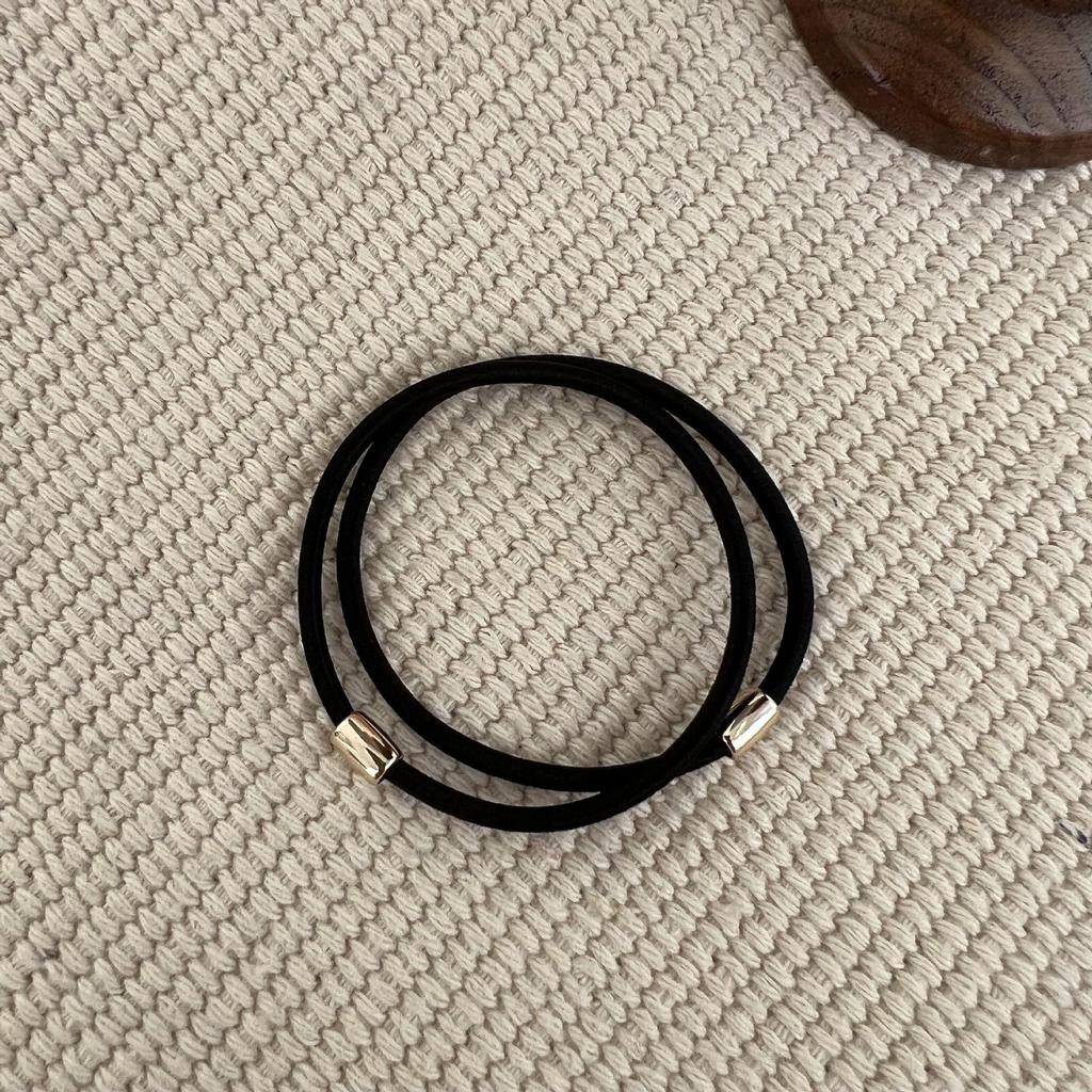 Set of 2 Korean Style Coffee Color Elastic Hair Bands with Gold Beads