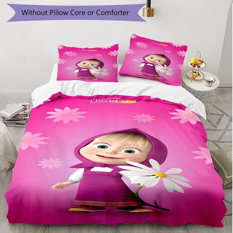 3pcs Duvet Cover Set (1*Duvet Cover + 2*Pillowcase, Without Core), Masha and The Bear Print Soft All‑Season Bedding Set, Home Bedroom Decor Gift