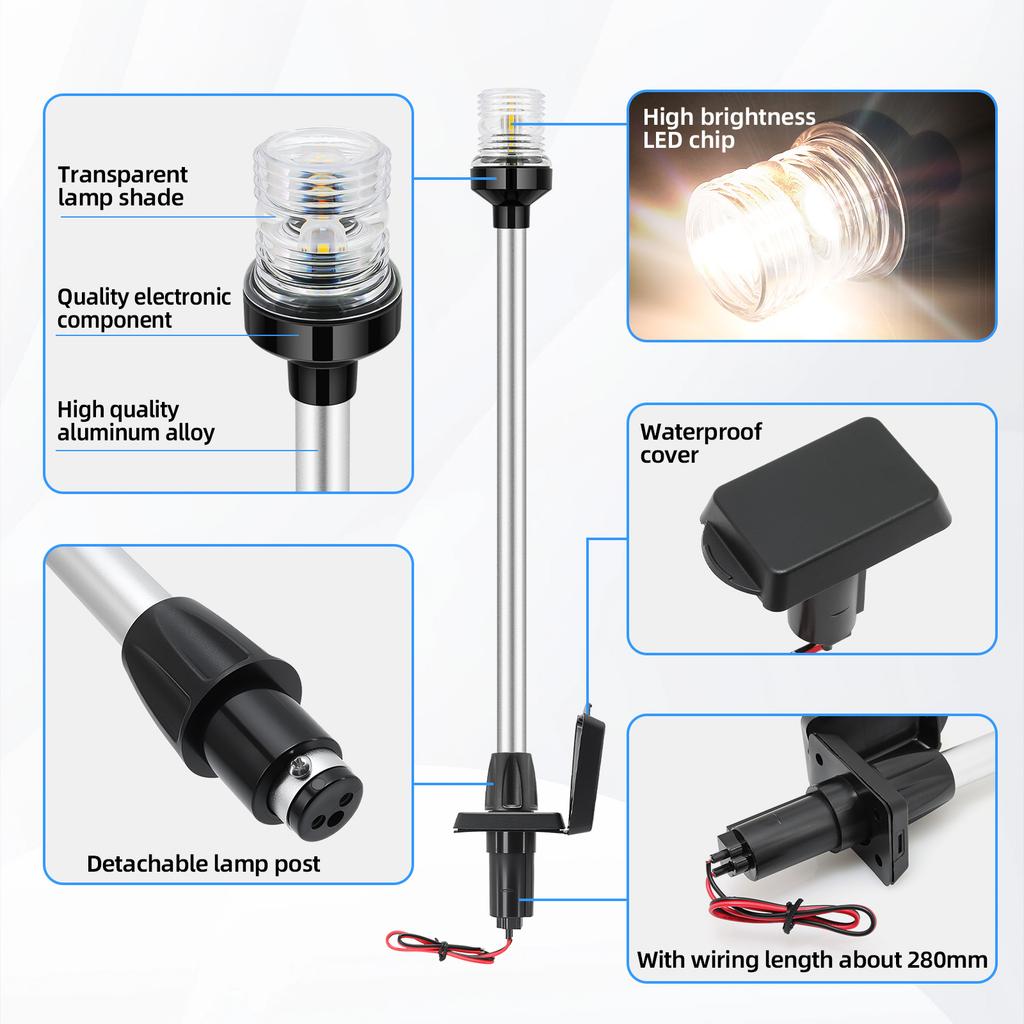 22Inch LED Sailing Signal Light Marine Boat Yacht Navigation Light Polygonal/Round Fixed Type with Socket Light Anchor Lamp