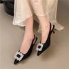 Туфли-стилетто темперамент светская львица черная сумка сандалии на голову обувь феи 2025 новая весна и лето остроносые одинарные туфли