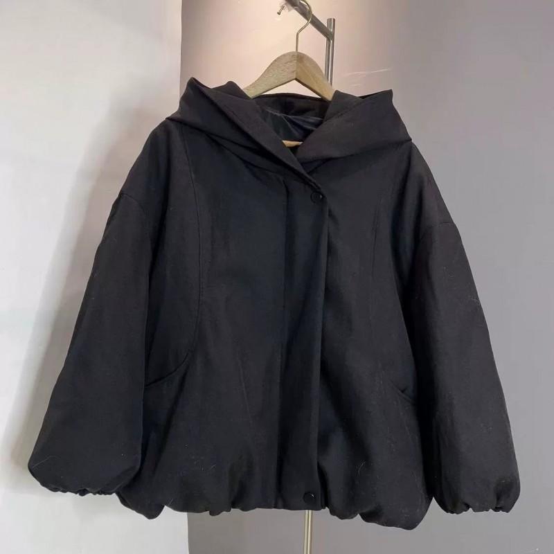Womens Oversized Hooded Cotton Puffer Jacket Winter Warm Loose Fit Solid Color Short Coat 2026