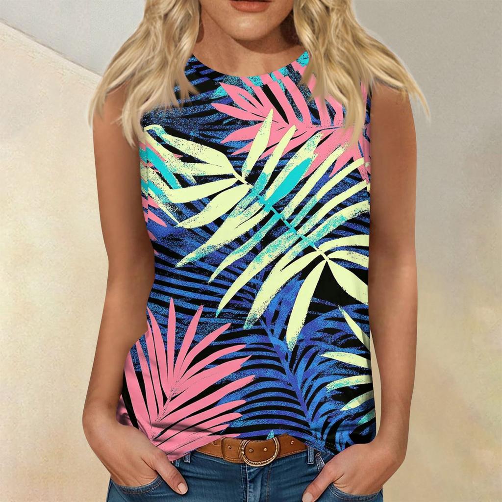 Женская мода, летняя майка с круглым вырезом, легкая майка без рукавов с принтом