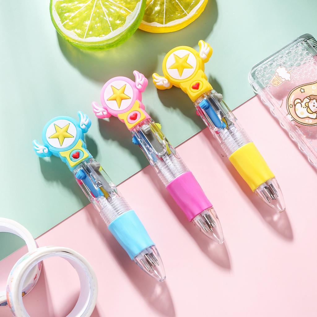 Cute Retractable Round Ballpoint Pens, Stick Construction Type, Plastic Material, for School and Office Supplies