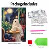 Halloween pearl painting art full pearl handmade diy home decorations ghost drinking coffee with cat cozy rainy cafe scene
