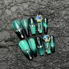 Искусственные ногти ручной работы, длинные, зеленые, кошачий глаз, бриллиантовая подвеска, ногти для фототерапии, накладные ногти, многоразовые и съемные ногти