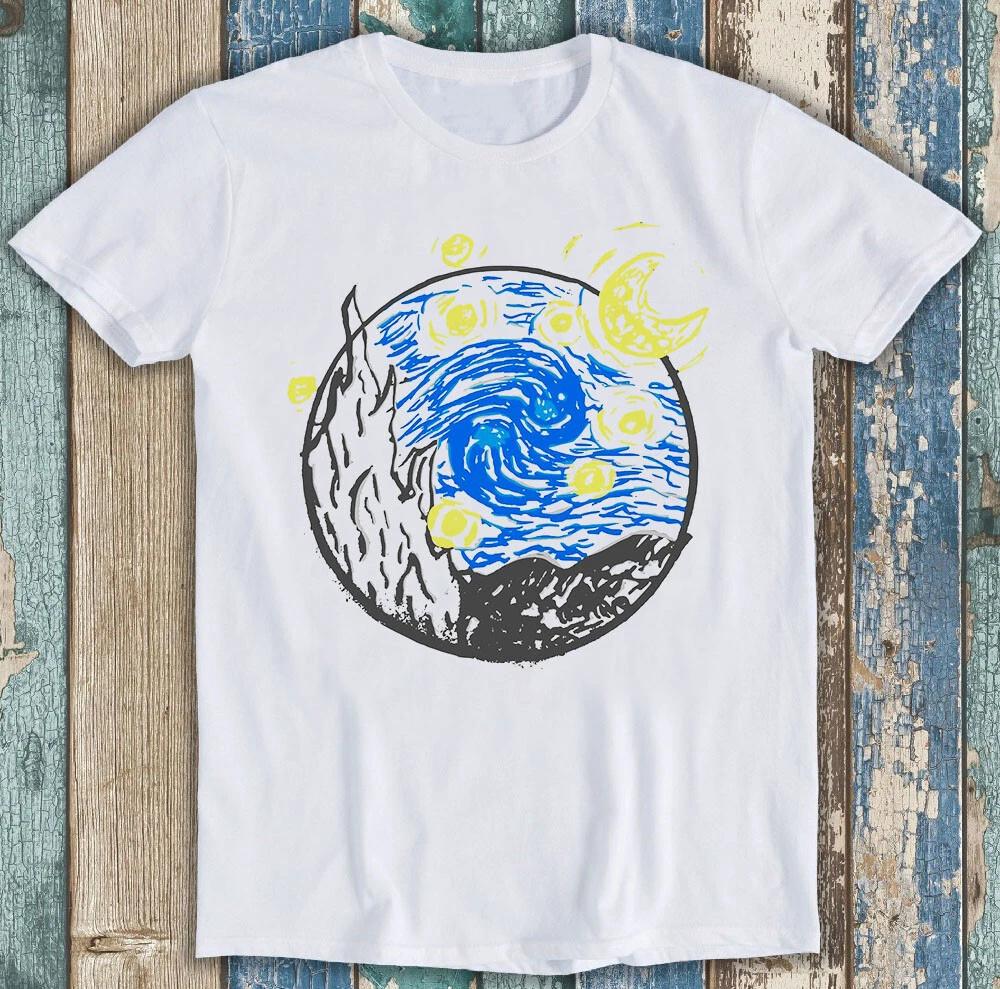 Ван Гог Звездная ночь Арт Мультфильм Мем Смешной Подарок Футболка T-Shirt 8101