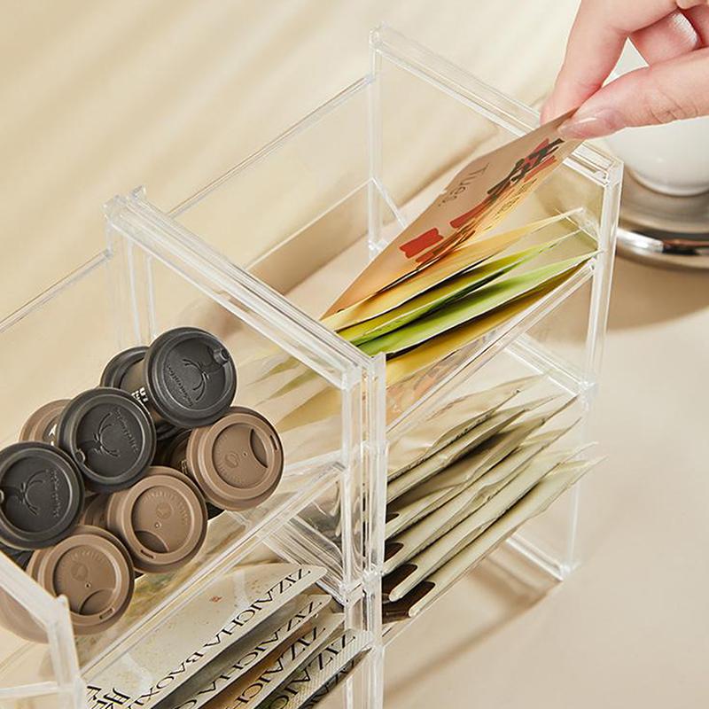 Вертикальный держатель для чайных пакетиков, штабелируемый органайзер для чайных пакетиков, прозрачный органайзер для кофе и чая, для сливок, сахара, для шкафа, кухни