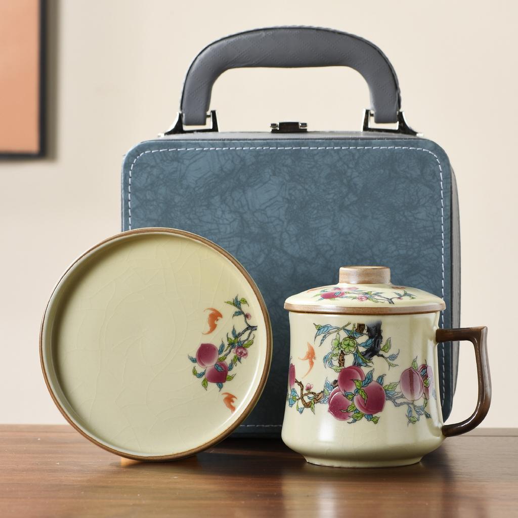 Ru kiln mug gift box with lid tea separation water cup ceramic tea brewing office cup business meeting souvenir
