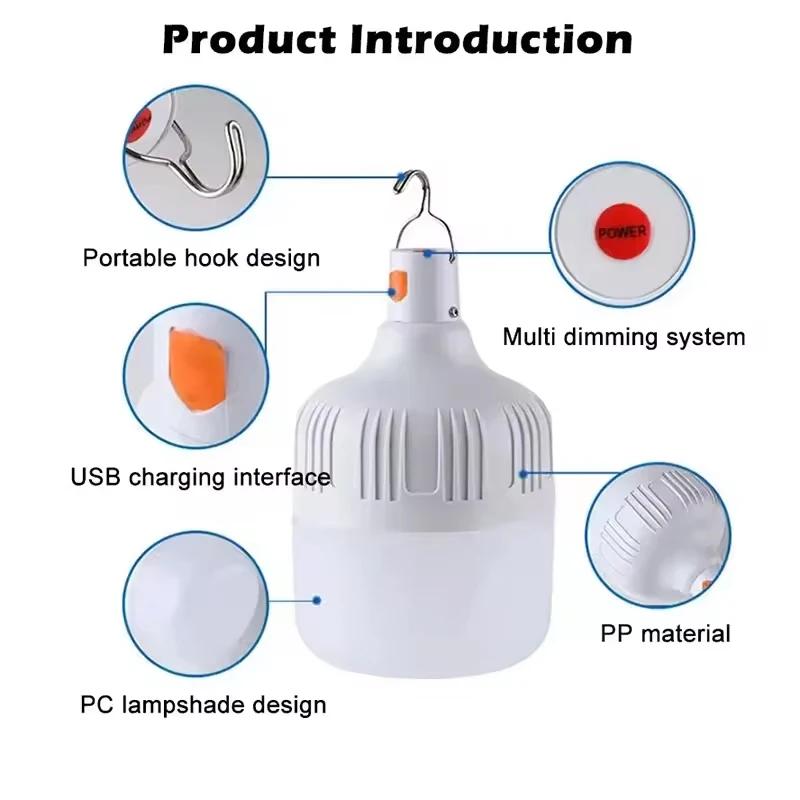 Emergency Lighting Portable Camping Light USB Rechargeable Led Bulb Flashlight Lights Outdoor Picnics Hanging Tent Light