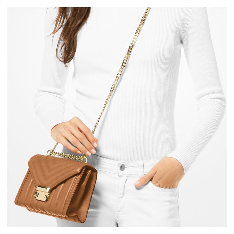 MICHAEL KORS Whitney luggage series chain solid color flip sheepskin envelope bag crossbody bag shoulder bag small size women's camel