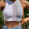Women’s Summer Color Patchwork Vest Fashion Round Neck Exposed Navel Sleeveless Bottoming Top Ladies Slim Casual Tank Top
