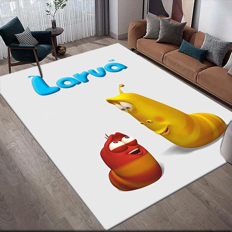 Larva Art Flannel Printed Carpet, Home Sofa Decoration for Living Room & Bedroom, Non‑Slip Play Flannel Floor Mat for Game Room