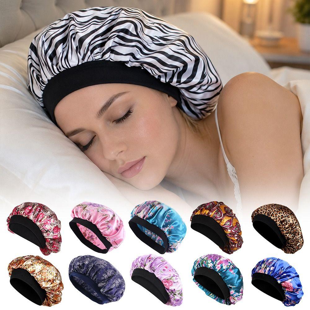 Elastic Wide Band Satin Sleep Bonnet Hair Loss Cover Islamic Turban Hat Hair Wrap Accessories
