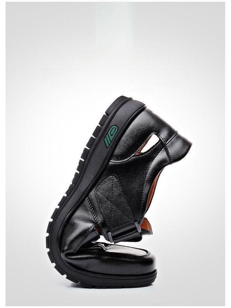 «Мужские черные кожаные нескользящие деловые повседневные сандалии для людей среднего и пожилого возраста»