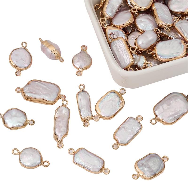 Натуральный пресноводный жемчуг, неправильная форма, золотая окантовка, двойные подвески для DIY ожерелья, браслета, серег, изготовления ювелирных изделий