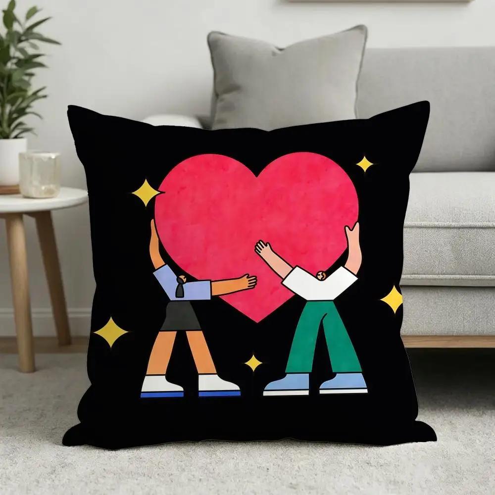 Couple Heart Flat Cushion Cover Soft Short Plush Cushion Cover 50x50 45x45 Zipper Pillowcase Home Decor