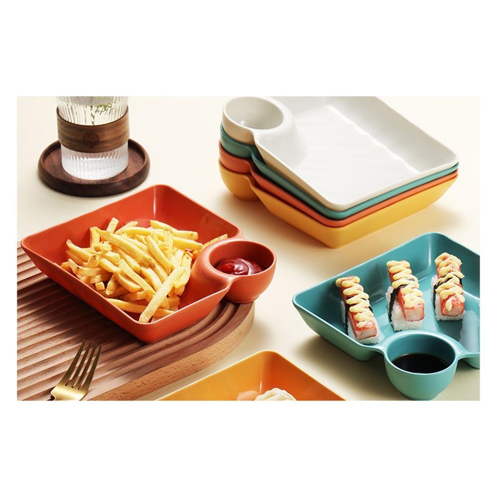4Pcs Lightweight Divided Tray Compartment Design Sauce Plate Dinner Plate Kitchen Daily Use