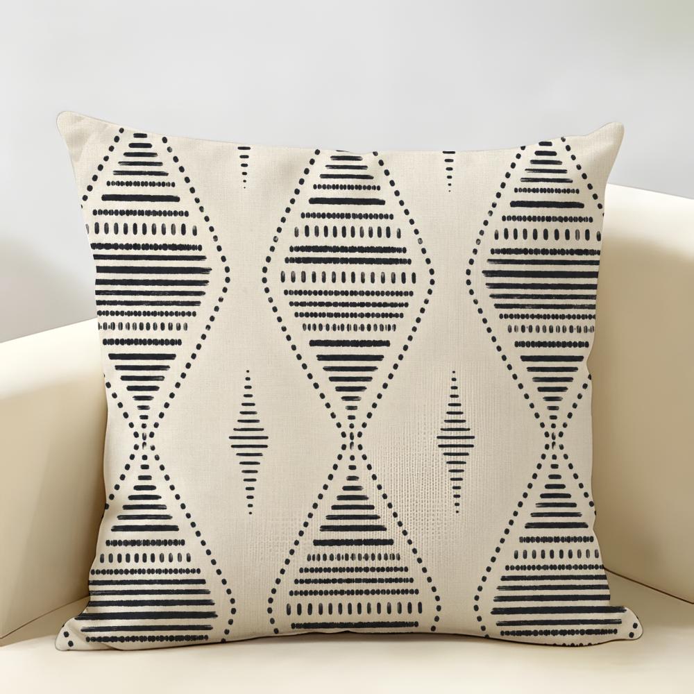 Boho Tribal Diamond Cushion Cover Durable Hypoallergenic Organic Linen Short Pillow Cover Washable