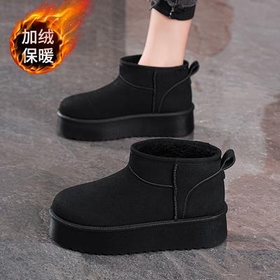 Зимние бархатные сноубутсы женская обувь корейская версия универсальные однопедальные утолщенные теплые короткие ботинки на толстой подошве повседневные хлопковые ботинки два хлопка