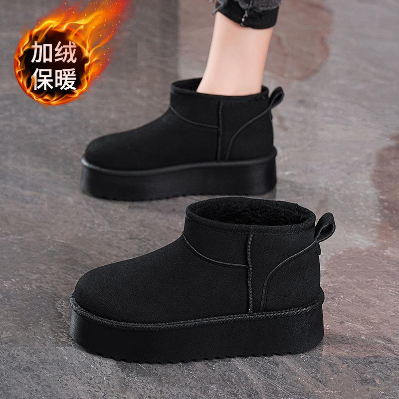 Зимние бархатные сноубутсы женская обувь корейская версия универсальные однопедальные утолщенные теплые короткие ботинки на толстой подошве повседневные хлопковые ботинки два хлопка