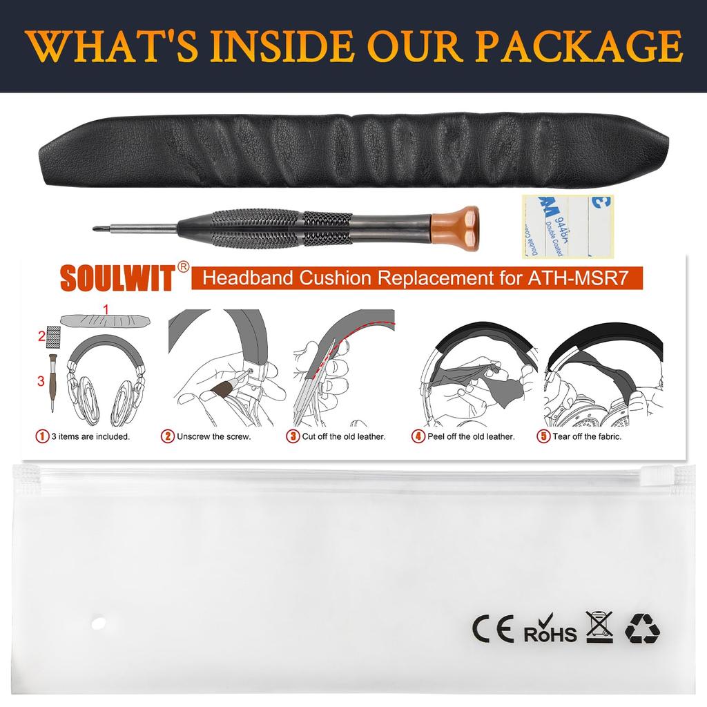 SOULWIT Headband Cover for Audio Technica ATH MSR7GM Protective Case Compatible with Protein Leather Replacement Headphone Cover Repair Head Strap