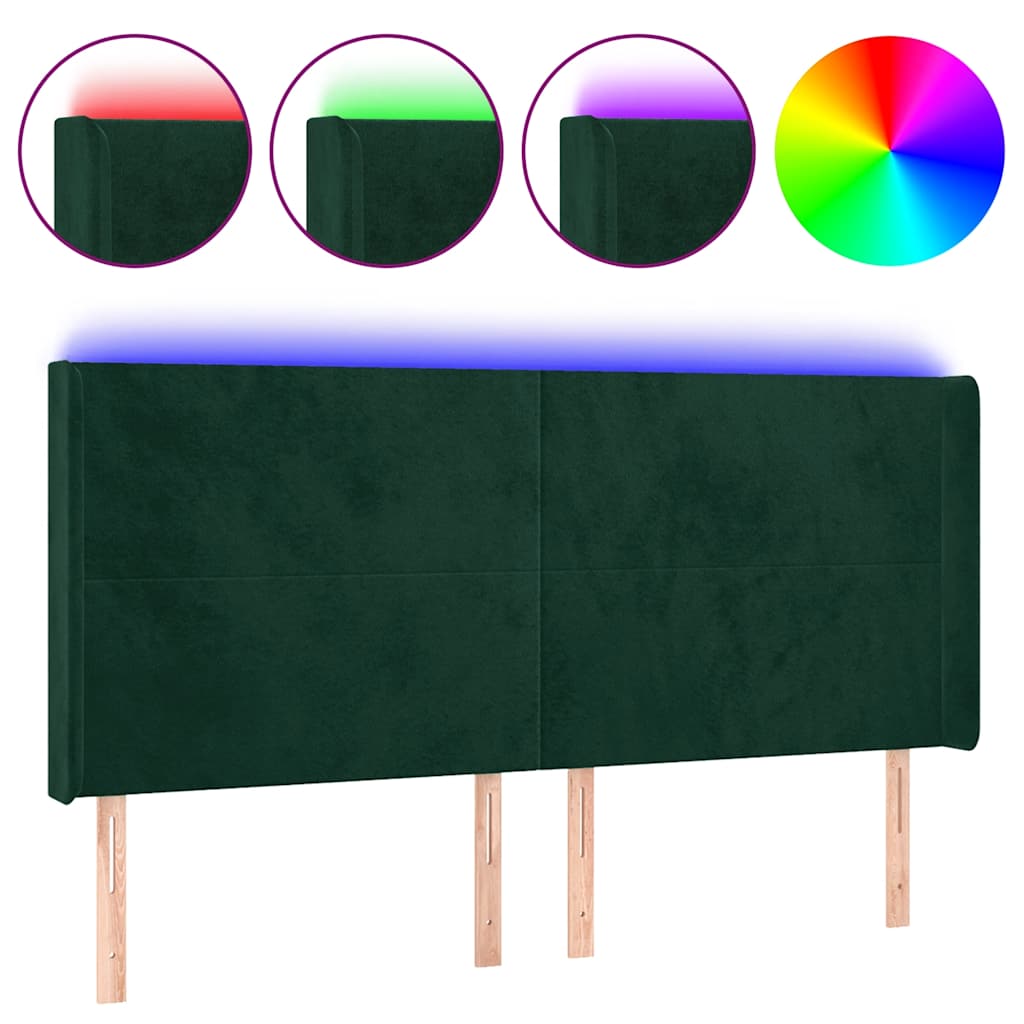 LED Headboard Dark Green 183x16x118 128 cm Velvet