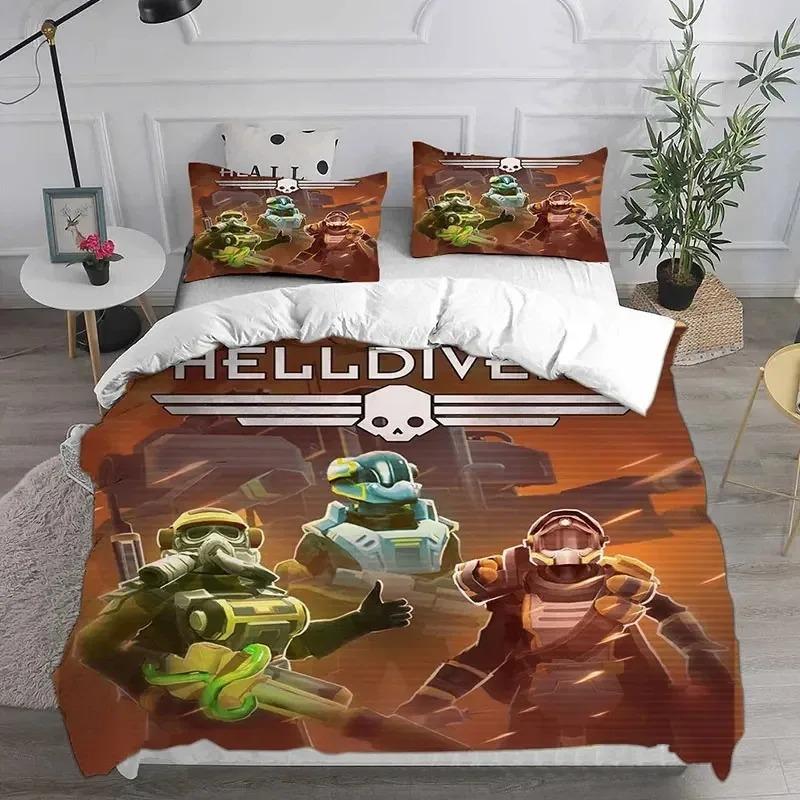 3D HELLDIVERS 2 Bedding Sets Comforter Quilt Bed Cover Duvet Cover Pillow Case Sets Kids Adult Size For Home Textiles