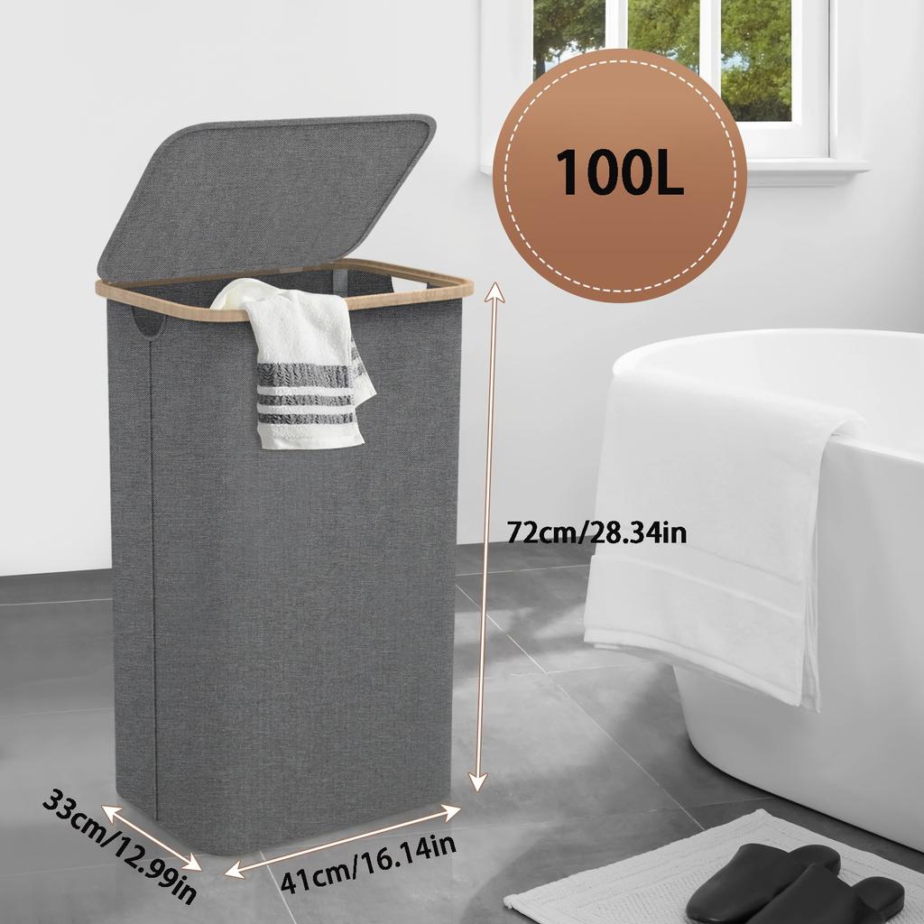 100L Large Laundry Hamper with Handles and Lid, Collapsible Clothes Hamper with Removeable Mesh Bag, Mesh Washable Laundry Bags
