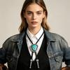 Винтажный набор украшений Western Bolo Tie, 4-х предметная коллекция подвесок на плетеных шнурках с изображением черепа быка и гравированными круглыми узорами