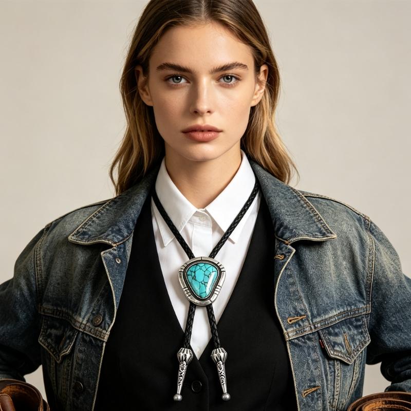 Винтажный набор украшений Western Bolo Tie, 4-х предметная коллекция подвесок на плетеных шнурках с изображением черепа быка и гравированными круглыми узорами