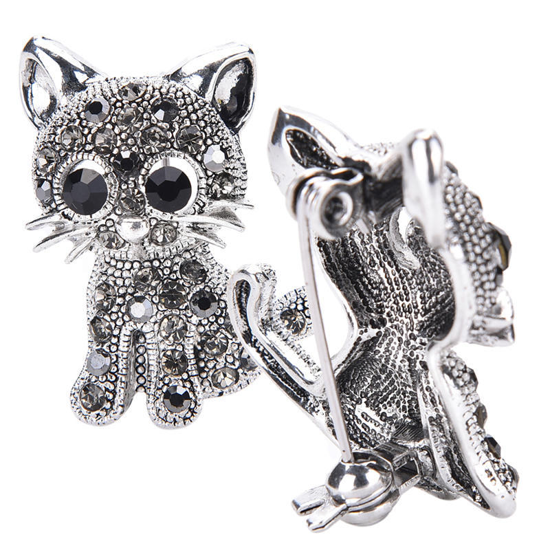 Милые маленькие броши в виде кота, старинные посеребренные зажимы для пальто и рубашки