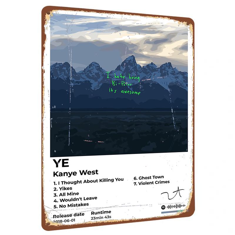 Kanye West YE Album Cover Art Metal Tin Sign Music Poster Wall Decor for Bedroom Living Room