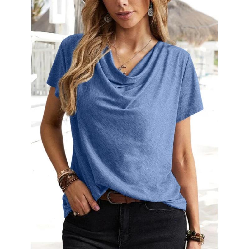 Весна Лето Топ Однотонный Повседневный Модный Короткий Рукав Женские Футболки Женские