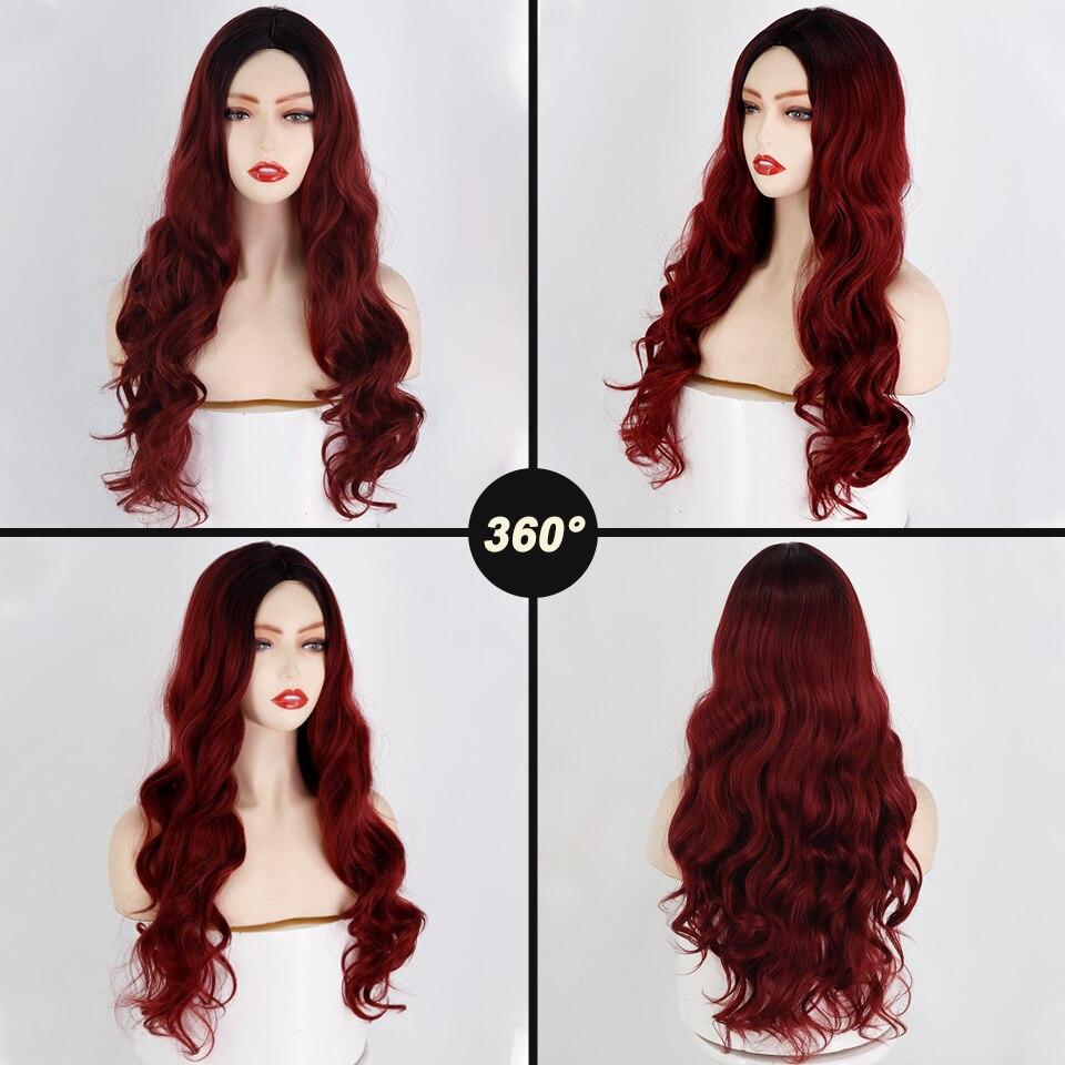 MISSQUEEN Long Ombre Red Wigs for Women Middle Part Curly Wigs Natural Looking Synthetic Heat Resistant Fiber Wigs
