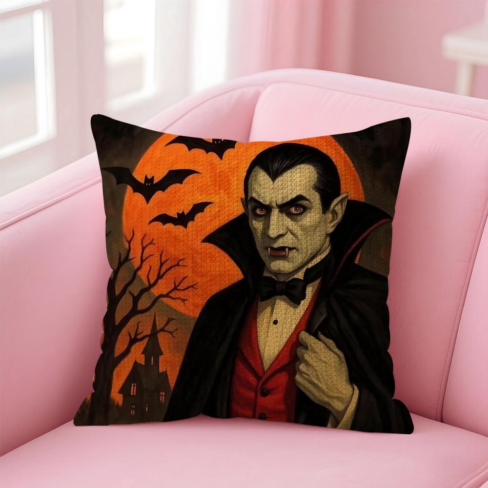 DDracula Horror Movie Cushion Cover Natural Linen Pillow Case DoubleSided Print Decorative Sofa Pillowcase Home Decor Gift