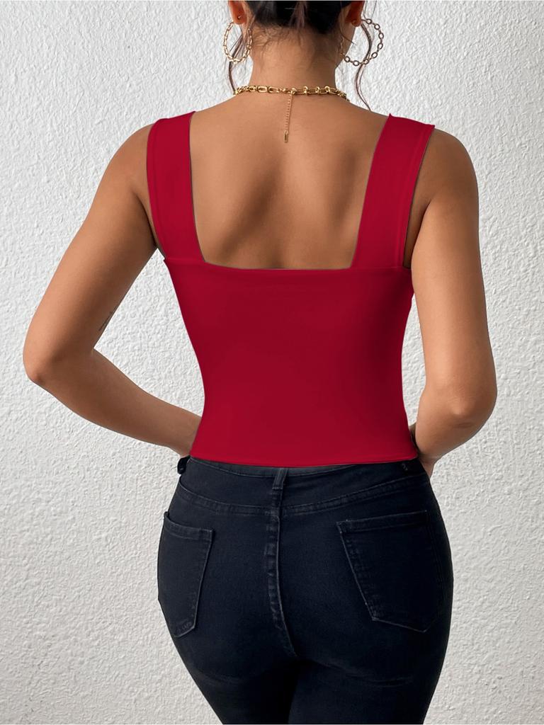 Square Neck Tank Top Wide Shoulder Straps Crop Tops Women Summer Camis Solid Color Camisole Fashion Tube Female Sleeveless Cropped Vest Y2K Clothes