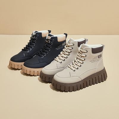 Женские повседневные ботинки на толстой платформе, нескользящие, со шнуровкой, короткие спортивные ботинки, прогулочная обувь из искусственной кожи, удобные высокие кроссовки для женщин