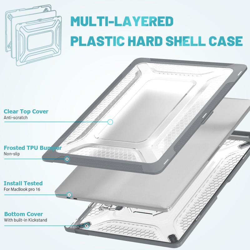MacBook Pro 16 14 Protective Case With Cooling Stand Support M1 M2 M3 Laptops - Hard Shell Cover In Black Gray Beige Blue