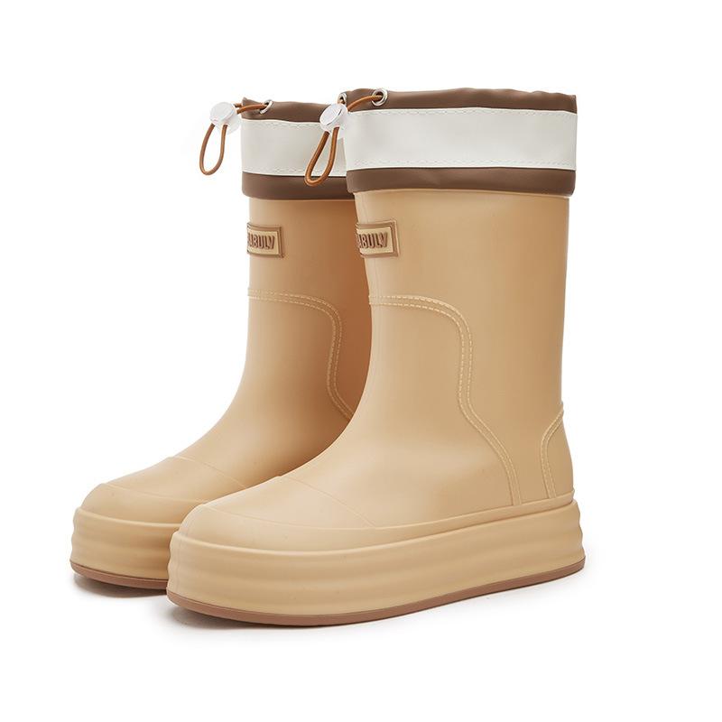 Новые женские дождевики средней высоты, модные повседневные резиновые сапоги на толстой подошве, верхняя одежда, теплая и износостойкая пляжная обувь для отдыха на воде