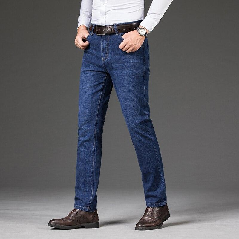 Мужские джинсы Бизнес Обычные прямые джинсы полной длины Повседневные джинсовые брюки Эластичные брюки из эластичной ткани