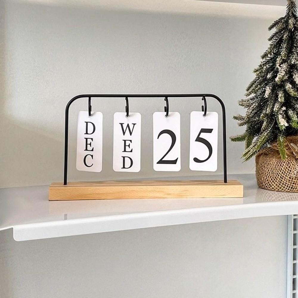Wooden Desktop Flip Calendar Turn Page Design Vintage Standing Calendar Creative Series Date Display Wooden Calendar