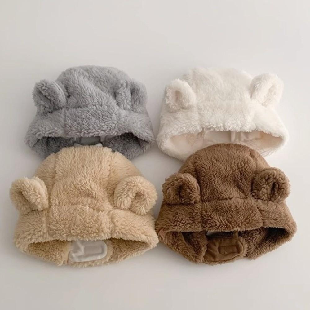 Windproof Baby Plush Hat Solid Color Infant Earflaps Hat Lovely Beanie Cap