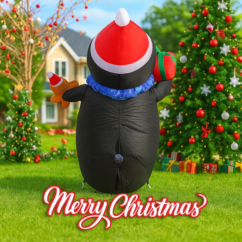 3.44 фута Светодиодная Подсветка Надувной Рождественский Пингвин Пряничный Человечек Подарок Игрушка Декор для Двора Вечеринка Домашние Принадлежности Украшения Рождественский Праздник